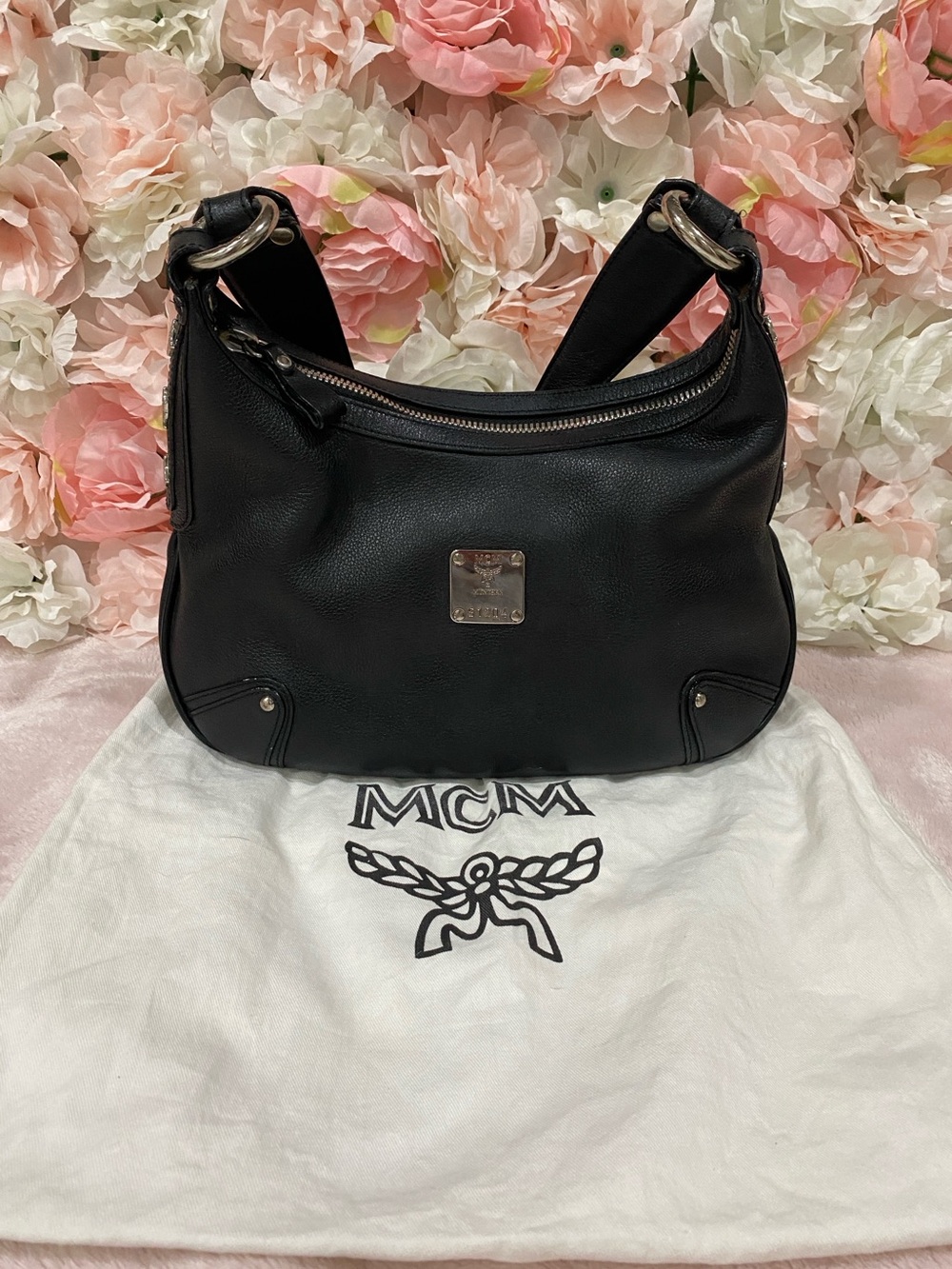 MCM Black Pebbled Leather Hobo Bag